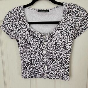 Brandy Melville Zelly Babydoll Button Crop Top Animal Leopard Cheetah Print